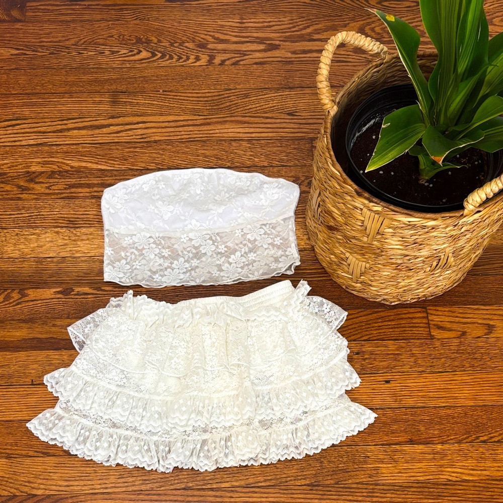 SHEIN White Lace Top with Matching Skort
